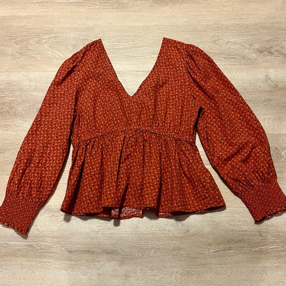 Madewell Tie-Back Peplum Long Sleeve Cropped Ditzy Floral Blouse Women’s Sz Med - Picture 4 of 10